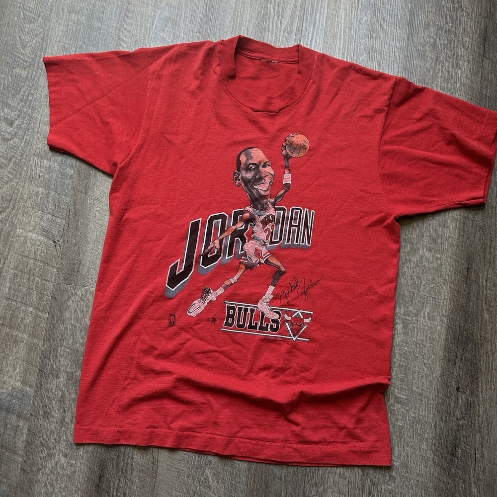 Vintage 1988 MICHAEL JORDAN T Shirt Chicago‎ Bulls NBA Salem Caricature ≈ M Read